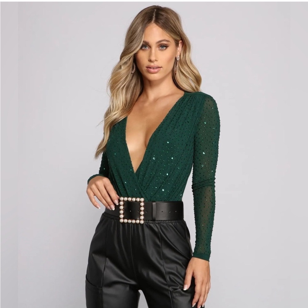 Major Bling Heat Stone Mesh Bodysuit size small
